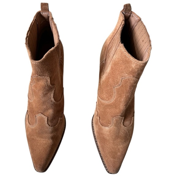 Sam Edelman western suede ankle booties – tan/camel, pointed toe, block heel, 8. - Picture 4 of 11